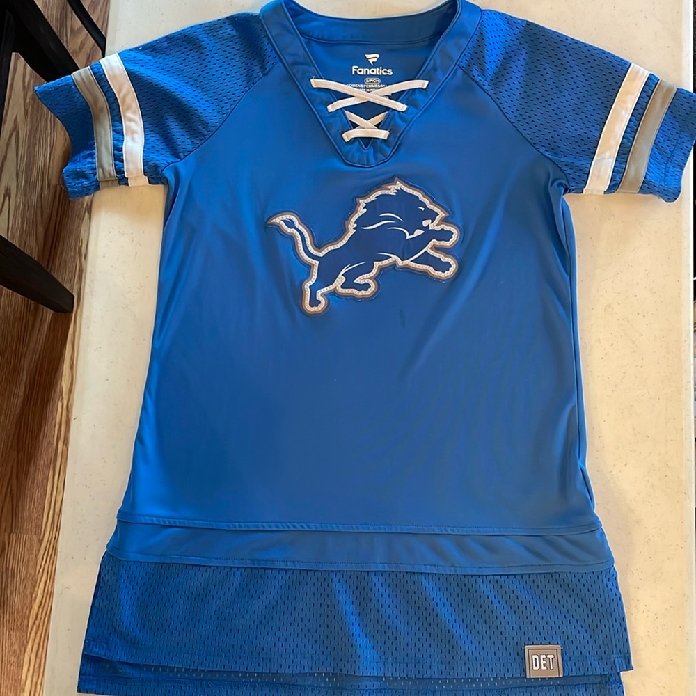 Fanatics Women's Detroit Lions Lace Up Bling V-Neck Longline Jersey Size Small